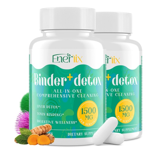[BRSRAGQZAQPGGEY7] Enerlix 15-in-1 Detox Binder, Activated Charcoal, Zeolite & Bentonite Clay, Chlorella, 1500 MG Detox Supplement Maximum Absorbent, Liver Gut Digestive Detox Cleanse, 180 Vegan Capsules