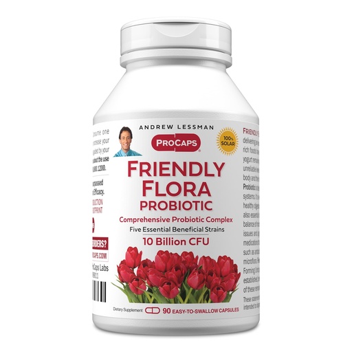 [BRSWKZQ3A4MBQFTU] ANDREW LESSMAN Friendly Flora Probiotic 90 Capsules - 10 Billion CFU, Comprehensive Blend of Five Probiotic Strains, Powerful Immune and Digestive Support. Probiotics for Women or Men