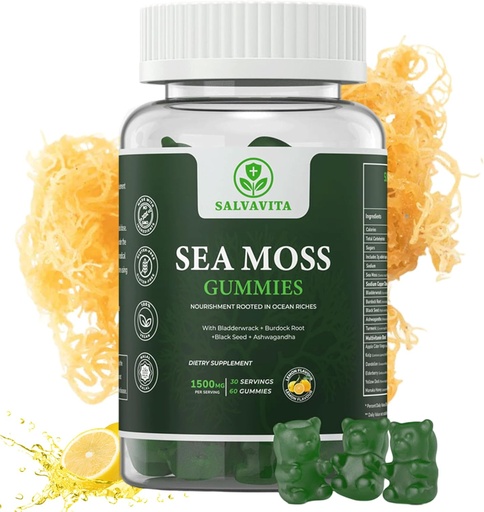 [BRSRAGQRDIPA42DH] Sea Moss Gummies – Powerful 1500mg Serving | Infused with Bladderwrack, Burdock Root, Black Seed & Ashwagandha | Organic Sea Moss | Lemon Flavor - 60 Gummies