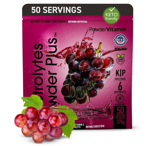 [BRSRAZT7OB5Q4CLP] PowderVitamin Electrolytes Powder Plus (50 Servings) Grape Electrolyte Powder Zero Calorie Keto, 0 Sugar, No Maltodextrin,1000mg Potassium,120mg Calcium,120mg Magnesium, Hydration Powder