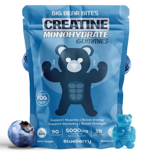 [BRSRA233CV6WAHIU] Creatine Monohydrate Gummies for Men & Women | 5000mg of Creatine Gummies per Serving | Sugar, Gluten Free & Halal | Pack of 90 for Pre Workout & Muscle Recovery | Blueberry Flavor
