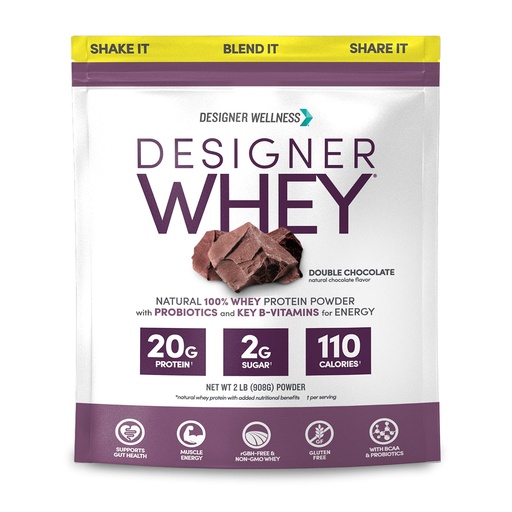 [BRSWIYYKA54BCHA5] Designer Wellness, Designer Whey, Natural Whey Protein Powder with Probiotics, Fiber, and Key B-Vitamins for Energy, Gluten-Free & Kosher, Double Chocolate, 2 lb