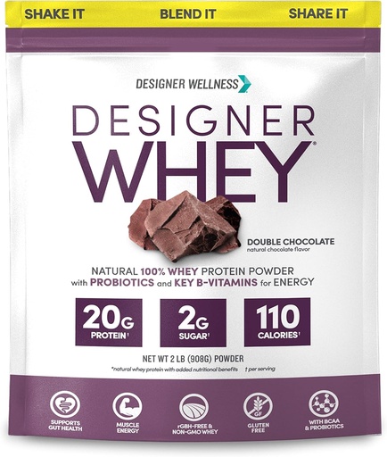 [BRSWIYYKA54BCHA5] Dizaineris Wellness, Designer Whey, Natūralus išrūgų baltymų milteliai su probiotikai, Pluoštas, ir Key B- Vitaminai už energiją, Nemokamas ir Kosher, Dvigubas Šokoladas, 2 LB