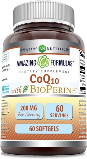 [BRSWGGICBUFQE232] Amazing Formulas CoQ10 with Bioperine Supplement | 200 Mg per Serving | 60 Softgels | Non-GMO | Gluten-Free | Made in USA
