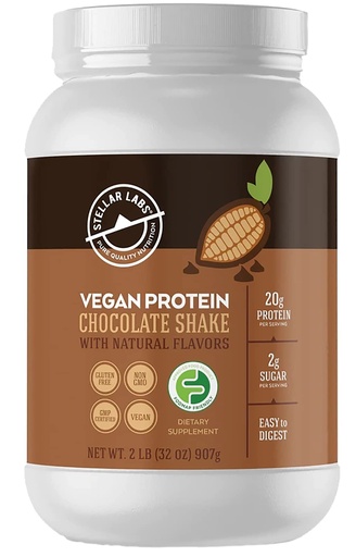 [BRSWGYY2OICB6C36] Stellar Labs Vegan Protein Powder with BCAA's & Antioxidants | Certified Low FODMAP, Non GMO, Gluten Free, Soy Free, Low Carb, with Stevia | Lean Plant Based Protein Powder Shakes | Chocolate