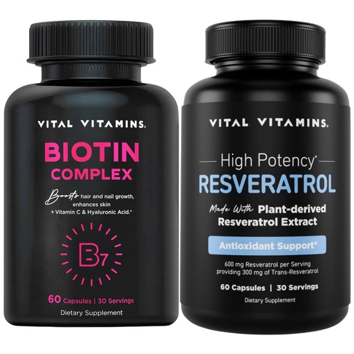 [BRSRAAD2PIFBSCTG] Vital Vitamins Biotin Complex Capsules + Resveratrol Capsules
