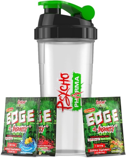 [BRSROCTQDIGRGCD5] Psycho Pharma Edge of Insanity Pre Workout – Strongest High Stim Powder for Intense Pumps, Strength, Energy & Focus – 3 Sample Flavors + Free Shaker Cup (Jungle Juice, Blue Lemonade, Strawberry)
