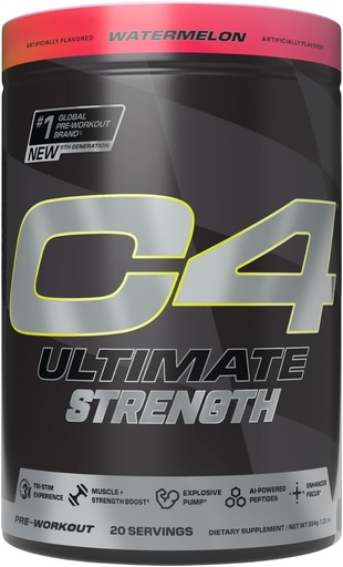 [BRSROCD6OV4GAFLP] Cellucor C4 Ultimate Strength Pre Workout Powder - Tri-Stim Experience 300mg cafeína + tetracloruro + dinamina - Creatina e beta-alanina - Suplemento enerxético para homes e mulleres - Watermelon, 20 servizos