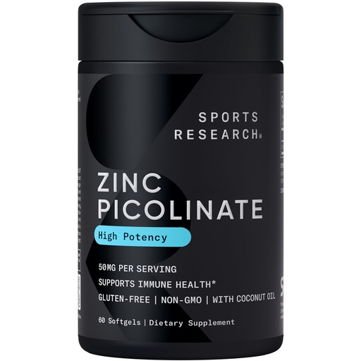 [BRSW2Y3RCEIQGC3U] Sports Research Zinc Picolinate 50mg with Organic Coconut Oil | Highly Absorbable Zinc Supplement for Healthy Immune Function - Non-GMO Verified, Gluten & Soy Free (60 Liquid Softgels)