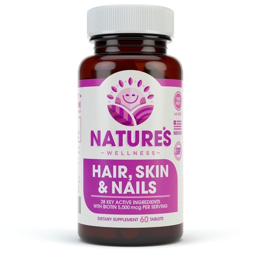 [BRSWKFYRA4MB4H3C] Natures Wellness Hair, Skin & Nails Essential Nourishing Supplement, 60-Count | 4000mcg Biotin + Vitamins A, C and E, B Complex Vitamins, and Advanced Nutrients per Capsule | 100% All-Natural