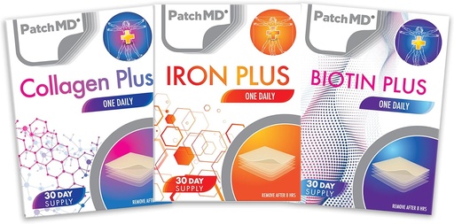 [BRSRA2T5OYFA43YV] Geležies plius, Collagen, & Biotin Plus Aktualus Patch Bundle - 30 dienų tiekimo