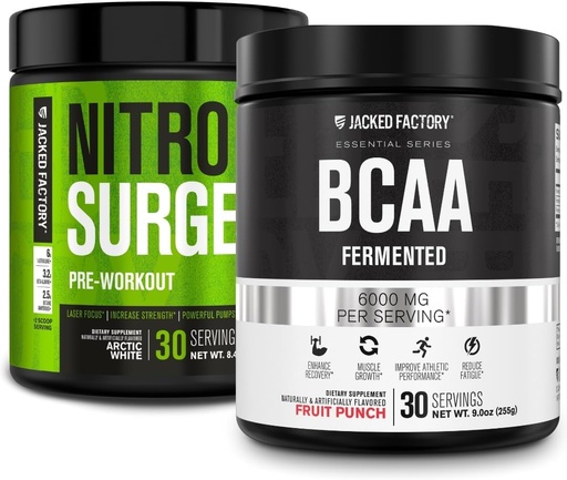 [BRSRMATRORYWC3D2] Jacked Factory Nitrosurge Preworkout Arctic White & BCAA puuviljapunch lihaste ehitamiseks ja taastamiseks