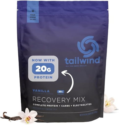 [BRSREEA6DFYQGAYZ] Tailwind Nutrition Recovery Mix, 20 Grams Complete Protein, Carbohydrates, and Electrolytes Powder Drink Mix for Post-Workout, Free of Gluten, Soy, and Dairy, Vegan, 20 Servings, Vanilla