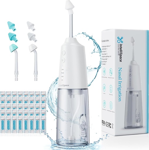 [BRSRMCAYDIJRY2T3] Nasal Irrigation System Portable Cordless Nasal Rinse Machine for Sinus Allergy Relief Nasal Care - Electric Neti Pot for Nasal Irrigation - Sinus Rinse Kit with 6 Nozzles 40 Salt Packs
