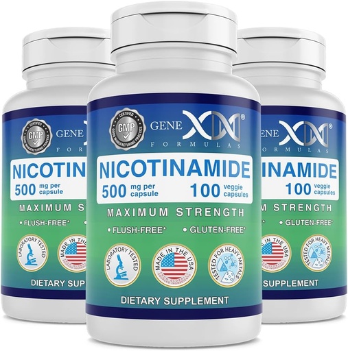 [BRSWYYYLOUNGOHT3] Genex Formules Nicotinamide 500 mg (3-pack) Vitamine B3 Flush Free Niacin Capsules for Healthy Skin - Niacinamide Supplement Pillen helpen produceren Keratine & Support Skin Cell Health & Energy (300 capsules)