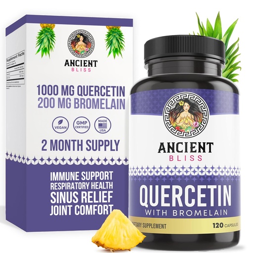 [BRSW2A36AVYB42TD] Ancient Bliss Quercetin with Bromelain | Quercetin 1000mg Bromelain 200mg per Serving | Supports Immune System, Joint Health, Respiratory Health & Overall Well-Being – 120 Capsules