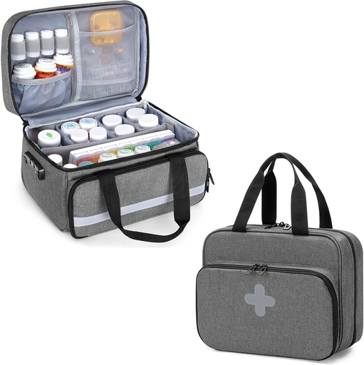 [BRSROYD6CMGQEH35] CURMIO Pill Organizer Bag, étui de stockage de médicaments avec verrouillage pour bouteilles d'ordonnance, vitamines, suppléments médicaux