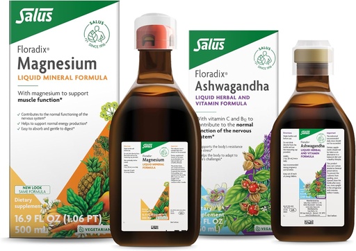 [BRSRAHA3CJ4GKF3F] Floradix by Salus Magnesium (16,9 oz) & Ashwagandha Liquid (8,5 oz) Bundle - Magnesium Bone Support, Ruoansulatuskanavan terveys & enemmän* - Ashwagandha, C-vitamiini, B12-vitamiini ja enemmän stressin tuki