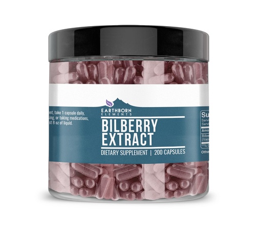 [BRSWYAAFOUHR4E3P] Earthborn Elements Bilberry Extract 200 Capsules, Pure & Undiluted, No Additives