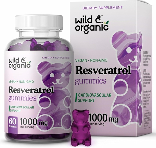 [BRSW2FT7CQNBEE3D] Wild & Organic Resveratrol Gummies 1000mg - Trans Resveratrol Supplement for Antioxidant, Brain, Immune Support - 60 Vegan, Non-GMO Antioxidant Gummies