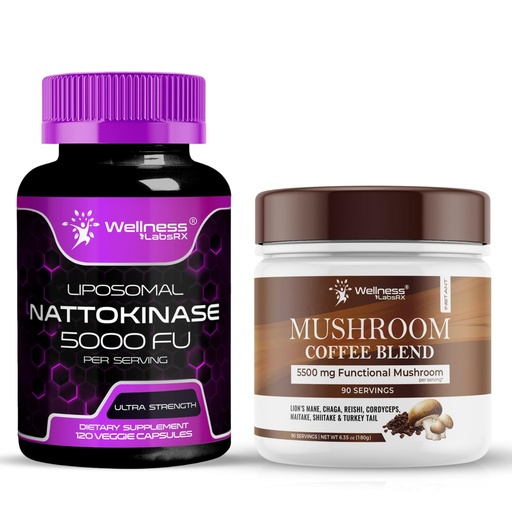 [BRSRAAL7PMIRUYDB] WELLNESS LABSRX Nattokinase Supplement Capsules - Mushroom Coffee Blend | Bundle