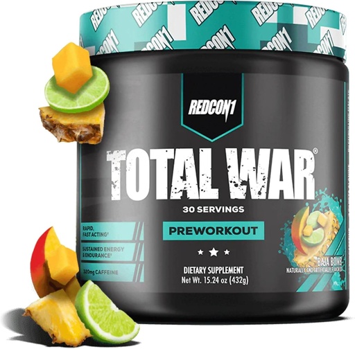 [BRSRO232AEARYE36] REDCON1 Total War Pre Workout, Baja Bomb - Beta Alanine + Citrulline Malate Keto Friendly Preworkout for Men & Women with 320mg of Caffeine - Fast Acting (30 Servings)