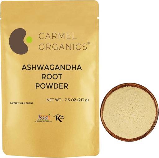 [BRSRAHA5OZ5REHT7] CARMEL ORGANICS Ashwagandha Root Powder 7.5 Ounce, Non GMO & Gluten Free, Natural, Withania Somnifera, No Added Preservatives, Directly Sourced from Indian Farmers
