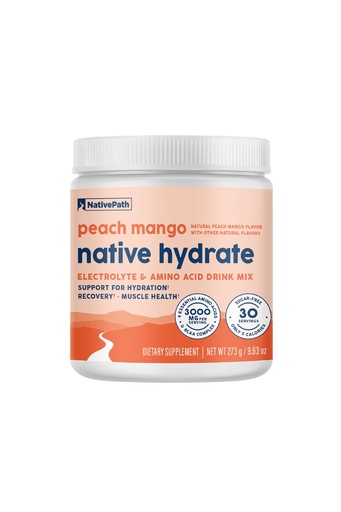 [BRSRAZDRPMFA2HTU] NativePath Hydrate, Zero Sugar, Electrolytes Powder with BCAAs, Peach Mango Hydration, Keto & Paleo Friendly, 30 Servings