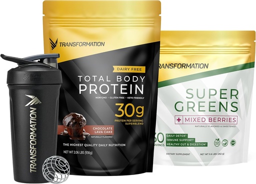 [BRSRMBIZAUBBECDH] Transformation Chocolate Protein Powder, Super Greens Superfood Green Juice Powder and Performance Insulated Shaker Bottle