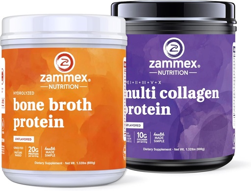[BRSW2BQNBYOQGDLO] Zammex Beef Bone Broth Protein Powder 20g Protein and Multi Collagen Peptides Protein Powder Unflavored