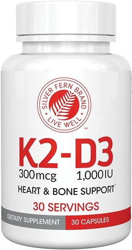 [BRSW2YLYPIJWO33O] Silver Fern Vitamin K2-D3 Supplement Brand - Natural, Non-Synthetic - K2-7 as Menaquinone-7 (MK-7) - D3 as cholecalciferol - Bone, Heart & Energy Support (2 Bottles - 60 Capsules - 60 Servings)
