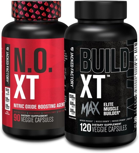 [BRSRAALQPN5GAAL5] Jacked Factory N.O. XT Nitric Oxide Supplement (90 Count) & Build XT Max Elite Muscle Builder (120 Count)