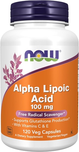[BRSWIY32BQOBSCAZ] AHORA Suplementos Alimentarios, Ácido Lipoico alfa 100 mg con vitaminas C & E, Escalada Radical Libre*, 120 cápsulas de Veg