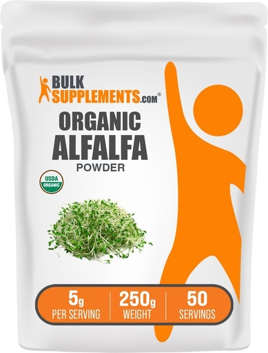 [BRSWKHDZDIFWKHLE] BulkSupplements.com Organic Alfalfa Grass Powder - Alfalfa Supplement, Green Superfood Powder - Vegan & Gluten Free, 5g per Serving, 250g (8.8 oz) (Pack of 1)