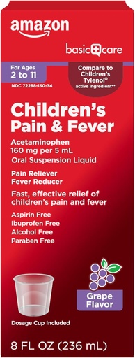 [BRSROCT4OACWEC3X]   Basic Care Children's Pain and Fever, Acetaminophen 160 mg per 5 mL Oral Suspension, Grape Flavor, 8 fl oz