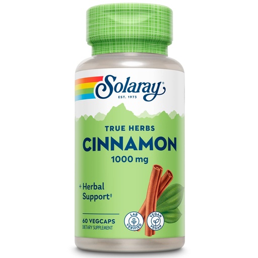 [BRSWIYQPBN4GO2IZ] SOLARAY True Herbs Cinnamon Bark 1000mg - Ground Cinnamon Supplements - Herbal Support for Overall Wellness - Non-GMO Project Verified - Vegan Capsules, 60-Day Guarantee - 30 Servings, 60 VegCaps