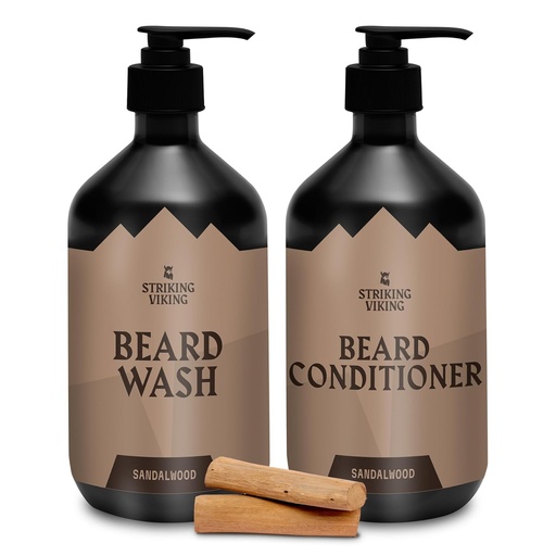 [BRSROEACOYIQYH3Z] Striking Viking Beard Care Set (Sandalwood) - Paraben & Sulfath Free Shampoo Jojoba Oil - Deep Clean for All Beard Type (10oz per palack)