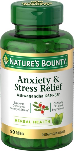 [BRSROZAEDEPW2F3Z] Nature's Bounty Stress Relief, Ashwagandha KSM-66, Supports Occasional Stress Relief, Dietary Supplement, 2 Tablets per Day, Vegetarian Tablets, Gluten Free, 90 Ct