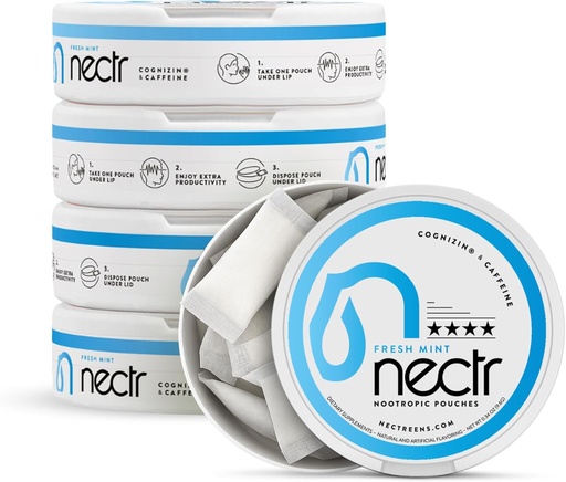 [BRSROYYCC4PAGCD2] Nectr Energy Nootropic Pouches – Fresh Mint Flavored, Caffeine Pouches with Cognizin® Citicoline. Nicotine-Free Sugar-Free Brain Treats. Smooth, Sustained Focus & Energy Supplement - 5 Pucks of 16pcs