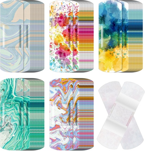 [BRSROAACBEDRSDY2] 120 Pcs Fabric Adhesive Flexible Bandages Bulk Assorted Shapes and Patterns Small Colorful Pretty Fabric Bandages with Non Stick Pad 3 x 1 Inch for Cuts Wound Scrapes Women(Colorful)