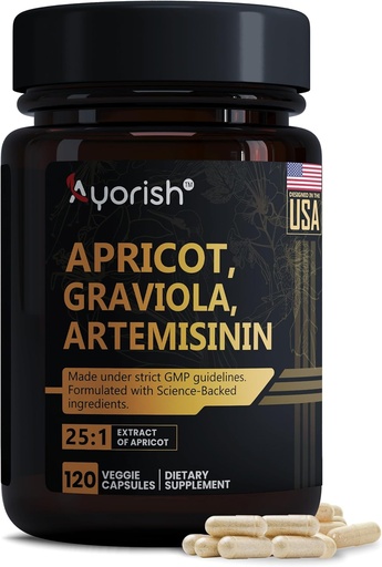 [BRSROADYCQMBGFLG] Apricot Extract 1000 mg with Soursop Graviola & Artemisinin Extract Capsule (120 Count), Non-GMO
