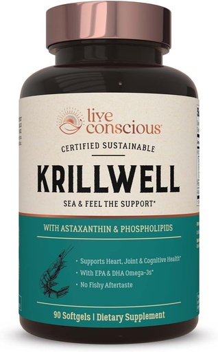 [BRSWGGT5OZ7BSD32] Live Conscious KrillWell, Joint och Cognitive Support | Certified Sustainable Krill Oil 2X effektivare än fiskolja - 30 dagars leverans