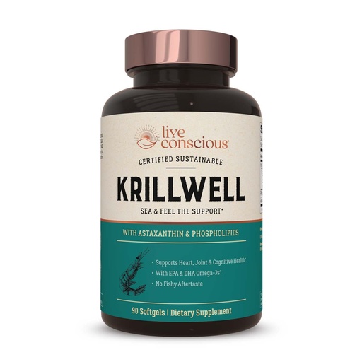 [BRSWGGT5OZ7BSD32] Live Conscious KrillWell, Joint, and Cognitive Support | Certified Sustainable Krill Oil 2X More Effective Than Fish Oil - 30 Day Supply