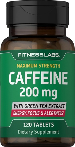 [BRSWI2QCBYOQCAD2] Fitness Labs Caffeine Pills | 200mg | 120 Tablets | with Green Tea Extract | Maximum Strength Supplement | Vegetarian, Non-GMO, Gluten Free