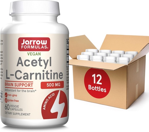 [BRSRMAI7AFYWKETU] Jarrow Formulas Acetyl L-Carnitine 500 mg, Dietary Supplement, Amino Acid Support for Brain Health and Antioxidants, 60 Veggie Capsules, 60 Day Supply(Pack of 12)