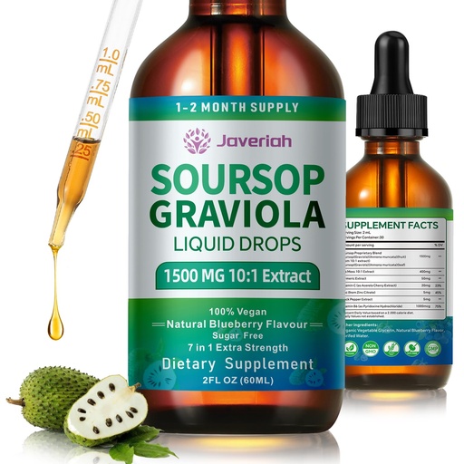 [BRSRA2Q6OZ6R4E3F] Soursop Bitters Liquid Drops Supplement with Irish Sea Moss & Turmeric for Cellular Support, Immune System Boost, Liver Health, Soursop Graviola Liquid Leaves Extract 2 Month Supply 60ML