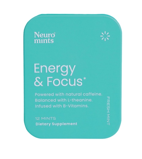 [BRSWYHYKPINRSFLG] Neuro Energy & Focus Mints - Sugar Free Breath Mints with 40mg Natural Caffeine, B Vitamins & L-Theanine - Vegan Brain Supplement for Exercise, Study & Daily Focus - Peppermint, 12 ct