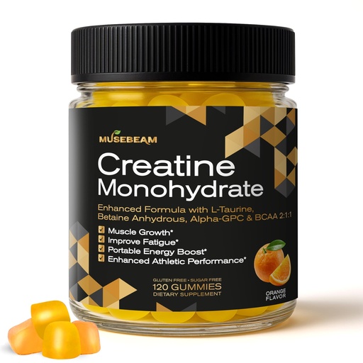 [BRSROCABAAPRYEQU] musebeam Creatine Monohydrate 5000mg Supplement Gummies - with L-Taurine Betaine Anhydrous Alpha-GPC BCAA 2:1:1 - Sugar-Free Gluten Free for Men Women
