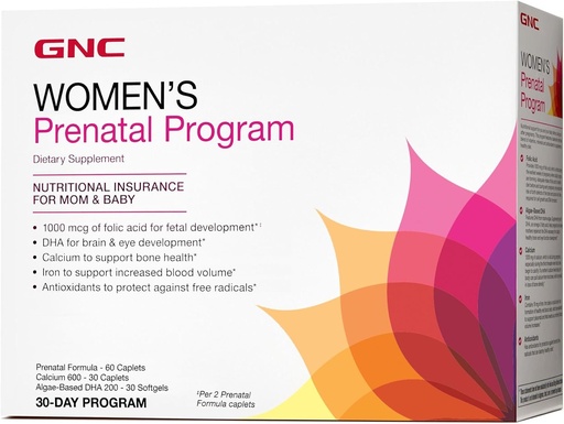 [BRSWGHAOB54A2HTG] GNC Women's Prenatal Program, Daily Supplement System, Supports Healthy Development for Your Baby with Zinc & Iron for Fetal Needs, Targeted Prenatal and Pregnancy Essentials, 30 Packs