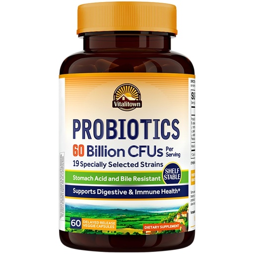 [BRSWGCQPDF6GKD32] Vitalitown Probiotics + Prebiotics | 60 Billion CFUs 19 Strains | 60 Delayed Release Veg Caps | Shelf Stable, Prebiotics and Probiotics | Digestive Health, Immune Health | Vegan, Non-GMO, No Dairy